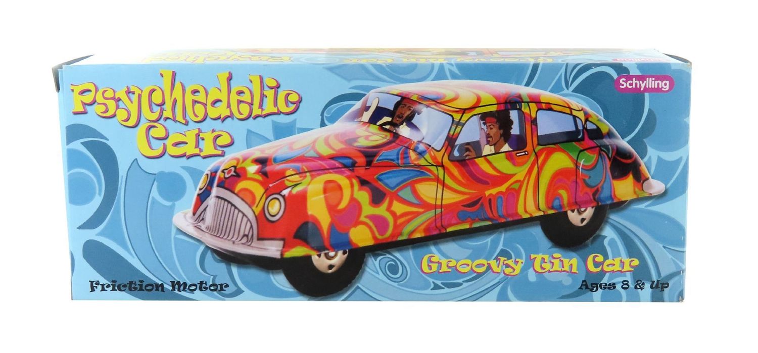 Mechanical tin toy depicting Jimi Hendrix's psychedelic car