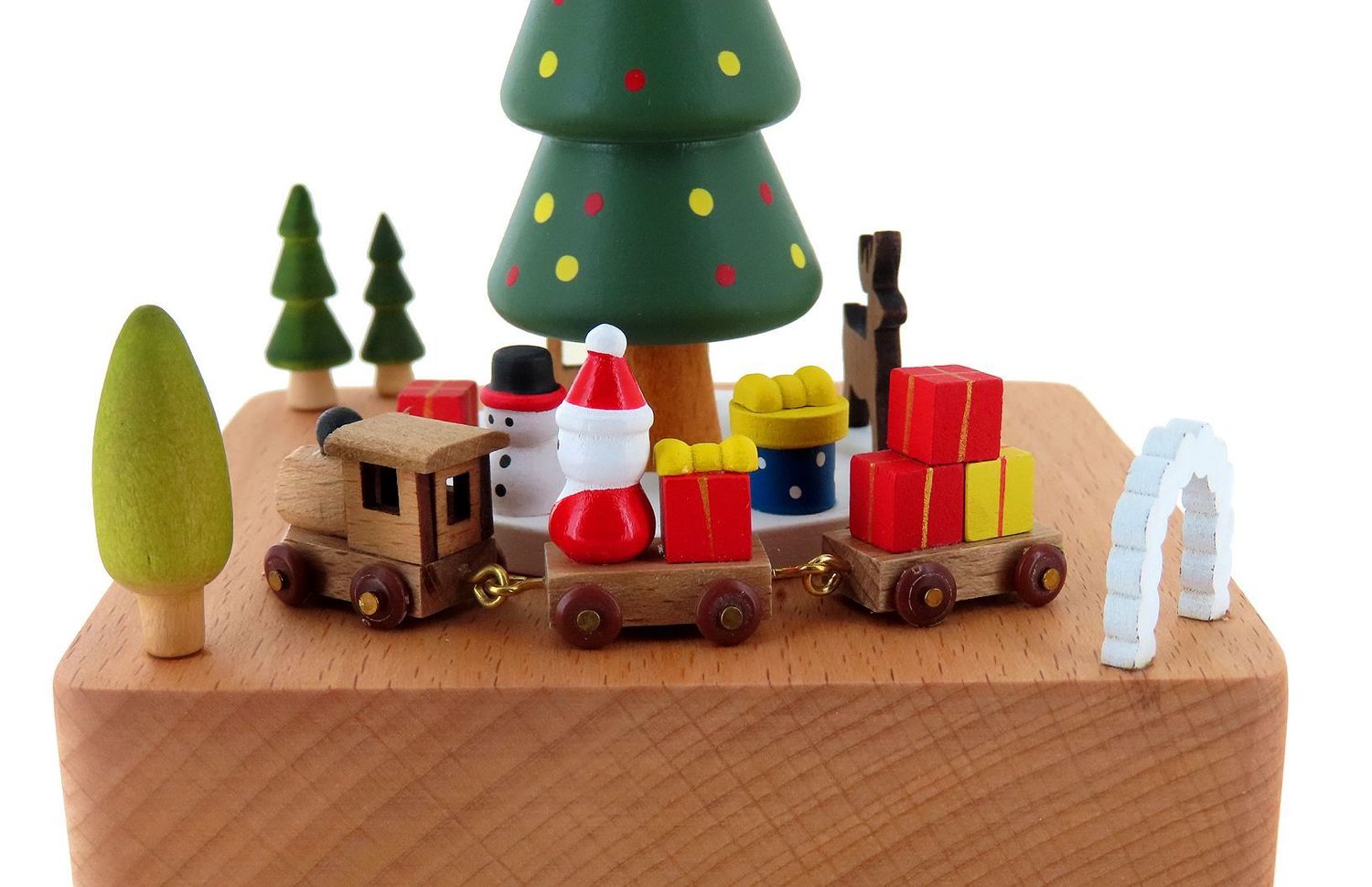 Boîte à Musique En Bois Train - Mécanique à Remontage, Musique Douce - Décoration Maison, Cadeau Noël Ou Anniversaire - 11x13 Cm