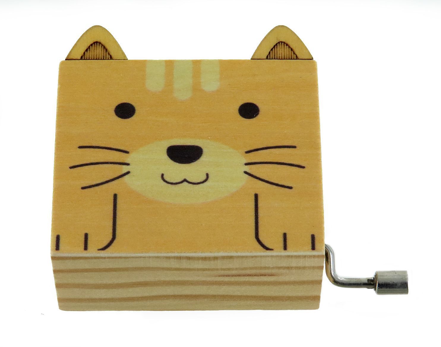 Hand-cranked music box in painted and carved wood in the shape of