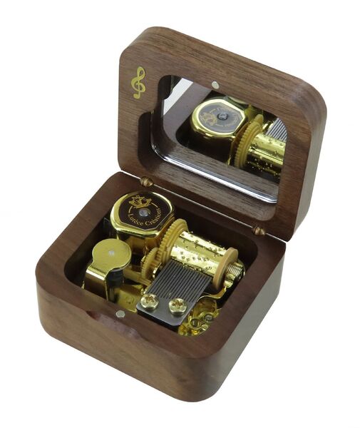 Small music box / musical box made of dark wood - Item# of this music box / musical box: BOITE-MUSIQUE-MAR02.