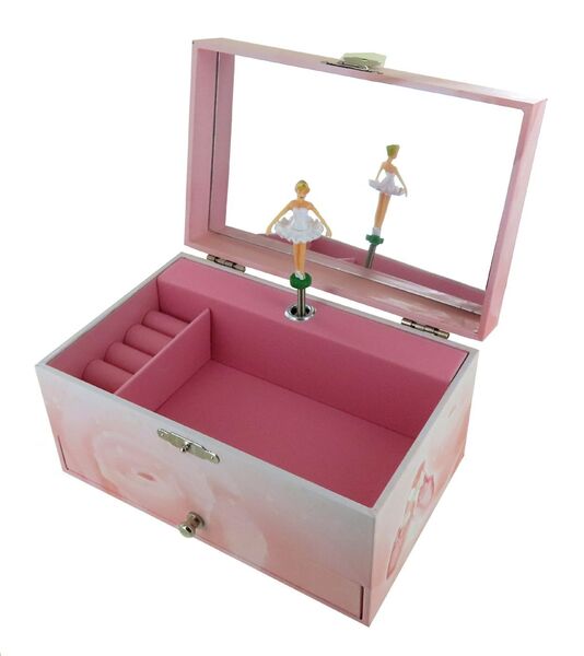 Boîte à bijoux musicale avec ballerine dansante et mécanisme musical traditionnel à ressort de 18 lames - Référence boîte à bijoux musicale Trousselier avec ballerine dansante: 60-974