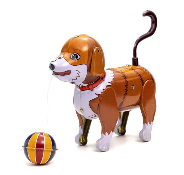 Collectable mechanical Tin Toy made of sheet metal and tin - This Collectable mechanical tin toy comes with a key to wind its spring motor - Item # for this mechanical Tin Toy made of steel : 6398769