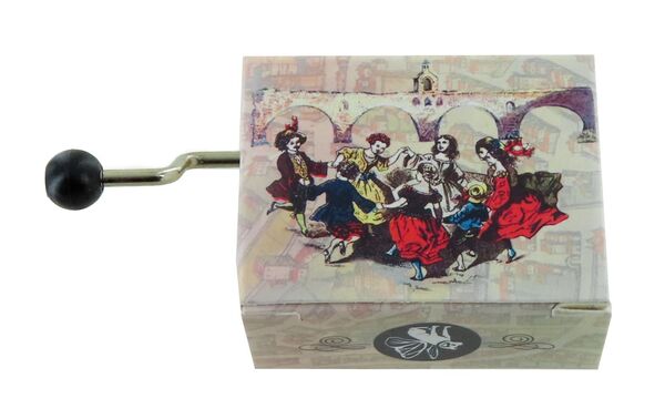 Caja de música de manivela de cartón ilustrado "Belle Lurette" - Referencia de esta caja de música de manivela: M0150.