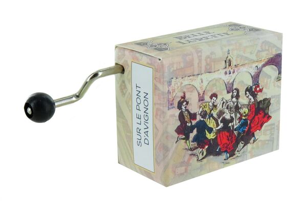 Caja de música de manivela de cartón ilustrado "Belle Lurette" - Referencia de esta caja de música de manivela: M0150.