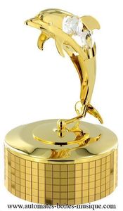 Spieluhr aus goldfarbenem Metall und Swarovski-Kristallen mit Federspielwerk mit 18 Tönen - Kennummer dieser Swarovski Spieluhr: 12301-6.