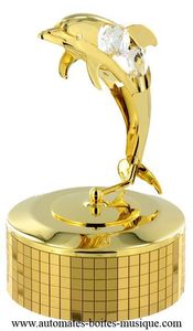 Music box made of gold colored metal and Swarovski crystal with traditional 18-note musical mechanism - Item # for this Swarovski crystal music box: 12301-7.