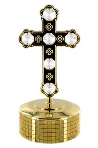 Carillon di metallo dorato e cristallo Swarovski con meccanismo musicale a molla di 18 note - Codice di questo carillon Swarovski: 12325.