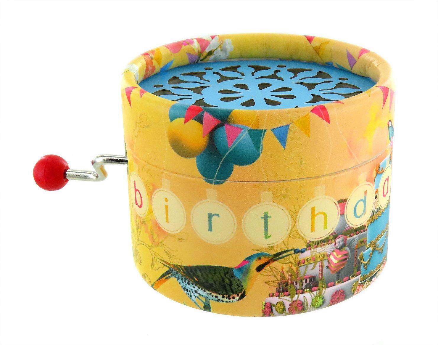 Caja de música de manivela con caja de cartón redonda y