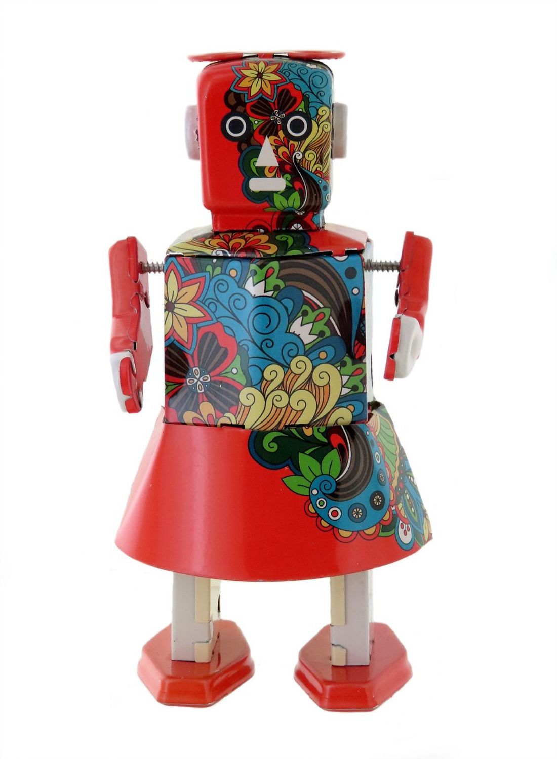Wind up mechanical tin toy depicting a walking robot named