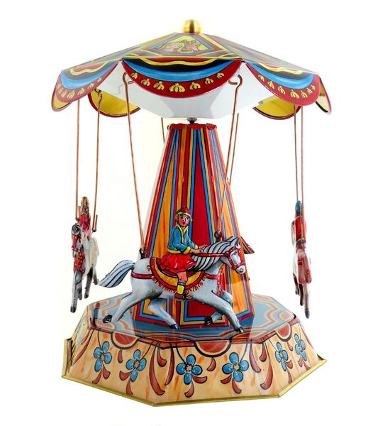 Ancien jouet mécanique en tôle / Manège circulaire Ancien jouet mécanique en tôle / Manège circulaire