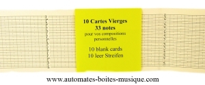 Lote de 10 tarjetas vírgenes para cajas de música programables "Pequeño componium de 33 notas cromáticas - Referencia de este lote de tarjetas vírgenes para caja de música programable "Pequeño componium": CC-01