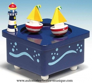 Animated music box with sailboats.