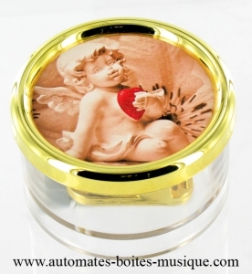 Saint Valentine's paper weight music box with traditional spring 18 note musical mechanism - Item # for this Saint Valentine's music box: PL.18.03