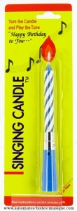 Blue musical candle "Happy birthday" with electronic melody - Item # for this musical candle "Happy birthday": 6461105-BLEU