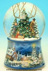 Christmas musical snow globe made of resin with traditional 18 note musical mechanism - Item# for this Christmas musical snow globe : 48083