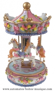 Carrossel musical em miniatura em resina : carrossel musical com flores.