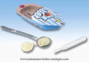 Jouet bateau pop-pop en métal agrafé, tôle et fer blanc : jouet en métal bateau pop-pop n° 15173