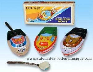 Collectable mechanical Tin Toy "pop-pop boat" made of sheet metal and tin - Item # for this mechanical Tin Toy made of steel : 6398022