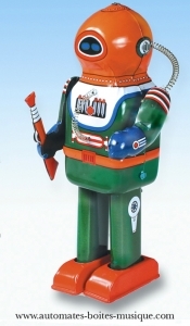Jouet mécanique de collection en métal : robot mécanique en métal, tôle et fer blanc - Référence de ce robot en métal : 6014297