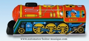 Jouet Mécanique En Métal Vintage - Locomotive Sur Circuit Avec Passage à Niveau - Objet De Collection Pour Adultes