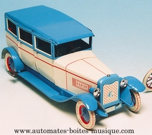 Brinquedo mecânico de colecção em metal, latão e ferro branco grafado: brinquedo mecânico Limousine Baron.