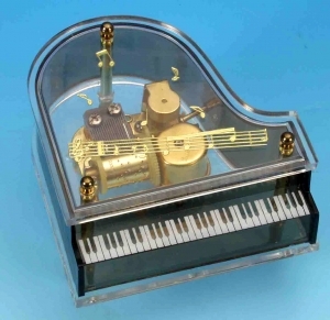 Caixa de música instrumento de música em miniatura em forma de piano de cauda em resina.