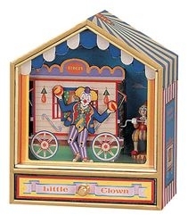 Caja de música de madera Trousselier con payasos y mecanismo musical tradicional de 18 notas - Referencia de esta caja de música animada Trousselier con payasos : 64-064