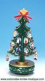 Carillon animato albero di Natale di legno con meccanismo musicale tradizionale di carillon 18 note - Codice di questo carillon animato di Natale : 16099