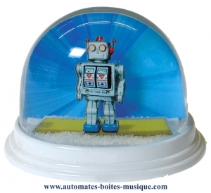 Klassische Schneekugel ohne Spieluhr in Deutschland hergestellt: Schneekugel mit Roboter.