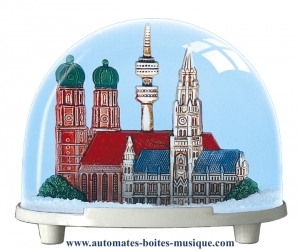 Traditional non-musical snow globe made of plastic without any 18 note musical mechanism - Item # for this non-musical snow globe made in Germany : 3792