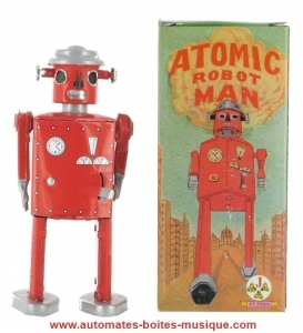 Mechanisches Sammler-Spielzeug aus Metall, Blech und gefalztem Weißblech : mechanischer Spielzeug- Roboter "Atomic robot man".
