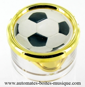 Boîte à musique presse-papiers football en plexiglas avec mécanisme musical traditionnel de 18 lames - Référence boîte à musique presse-papiers football : PL.18.02