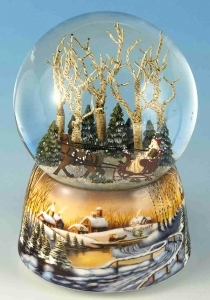 Musical snow globe made of resin with traditional 18 note spring musical mechanism - Item # for this musical snow globe: 46071