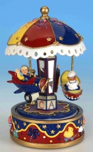 Miniature musical carousel made of resin with traditional 18 note musical mechanism - Item # for this miniature musical carousel : 14064