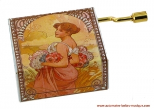 Boîte à musique à manivelle de luxe avec mécanisme musical traditionnel de 18 lames - Référence de cette boîte à musique à manivelle de la collection romantique : BAM-ROM-05