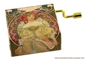 Boîte à musique à manivelle de luxe avec mécanisme musical traditionnel de 18 lames - Référence de cette boîte à musique à manivelle de la collection romantique : BAM-ROM-08