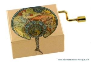 Boîte à musique à manivelle de luxe avec mécanisme musical traditionnel de 18 lames - Référence de cette boîte à musique à manivelle de la collection romantique : BAM-ROM-15