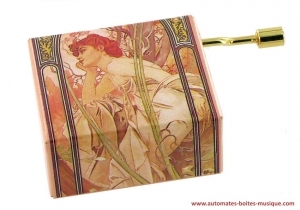 Boîte à musique à manivelle de luxe avec mécanisme musical traditionnel de 18 lames - Référence de cette boîte à musique à manivelle de la collection romantique : BAM-ROM-18