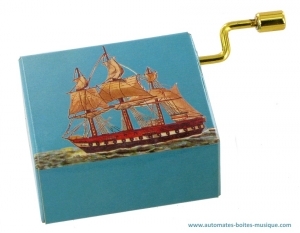 Boîte à musique à manivelle de luxe avec mécanisme musical traditionnel de 18 lames - Référence de cette boîte à musique à manivelle de la collection invitation au voyage : BAM-VOY-12