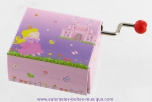 Hand cranked music box with a princess and her castle.