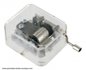 Hand-cranked music box made of resin.