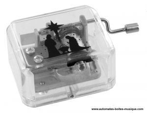 Hand-cranked music box made of resin.