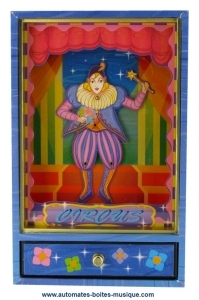 Animated music box on the theme of circus : animated music box with clown and magic wand.