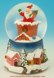 Weihnachts-Schneekugel mit Spieluhr aus Polystone : Schneekugel mit Spieluhr "Weihnachtsmann im Kamin".