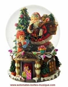 Spieluhr Schneekugel „Santa mit Geschenke Sack”.