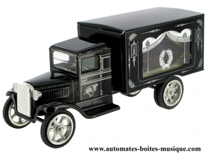 Giocattolo meccanico da collezione di metallo, lamiera e latta aggraffati : giocattolo "Carrozzone funebre".