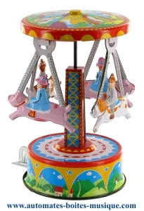 Collectable mechanical tin toy : Carousel with animals made of sheet metal and tin.