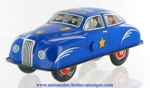 Collectable mechanical tin toy : friction blue car made of sheet metal and tin.