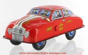Collectable mechanical tin toy : friction red car made of sheet metal and tin.