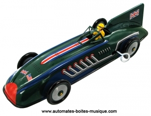 Collectable mechanical toy made of metal and tin : green race car.